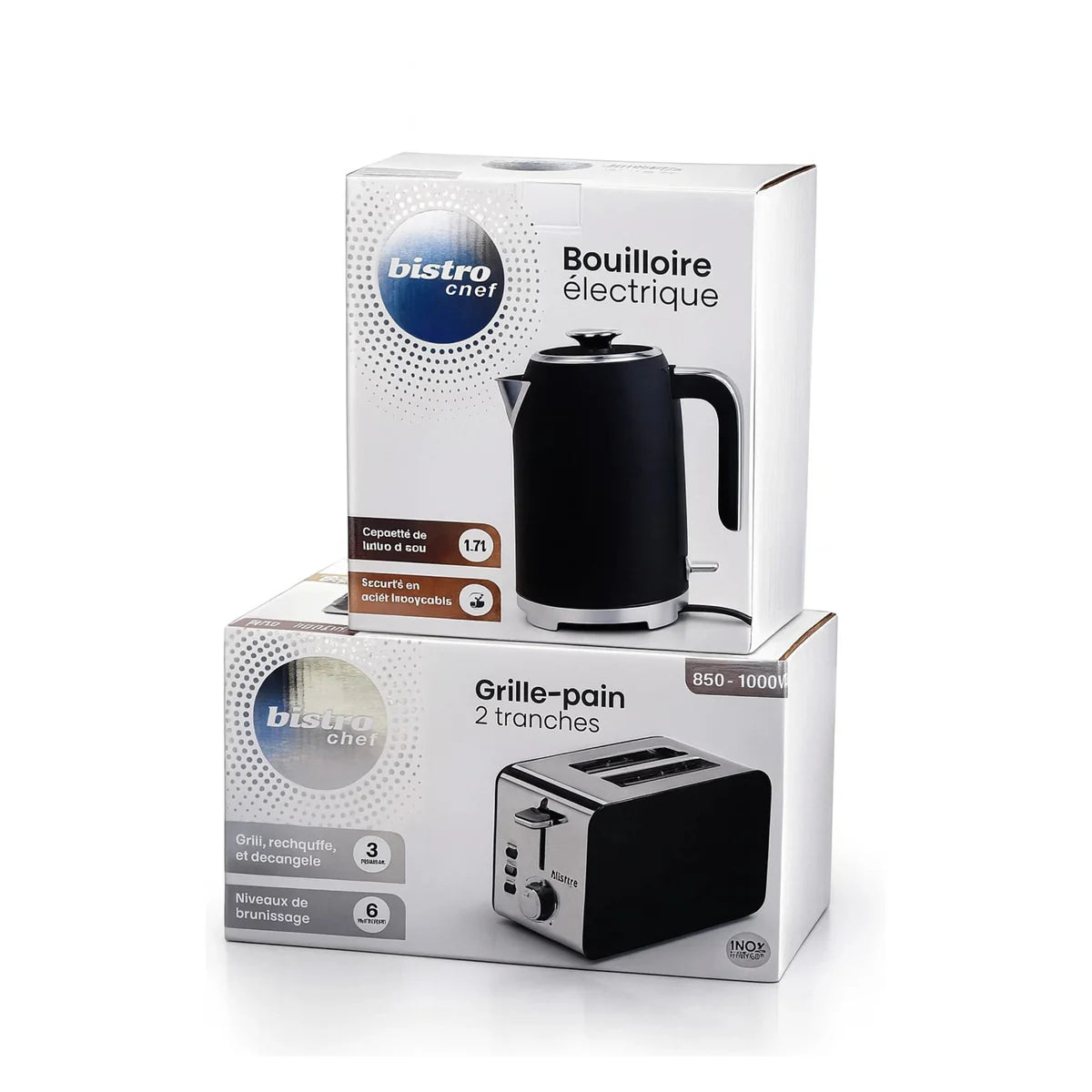 Bistro Chef 2-Piece Kettle & Toaster Set – Matching Electric Breakfast Appliances for Modern Kitchens