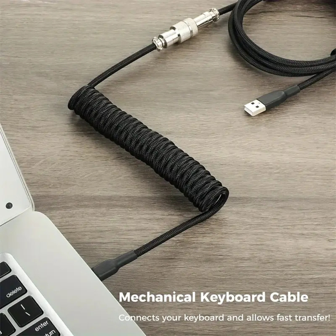 Coiled USB Cable with Aviation Connector for Mechanical Keyboards