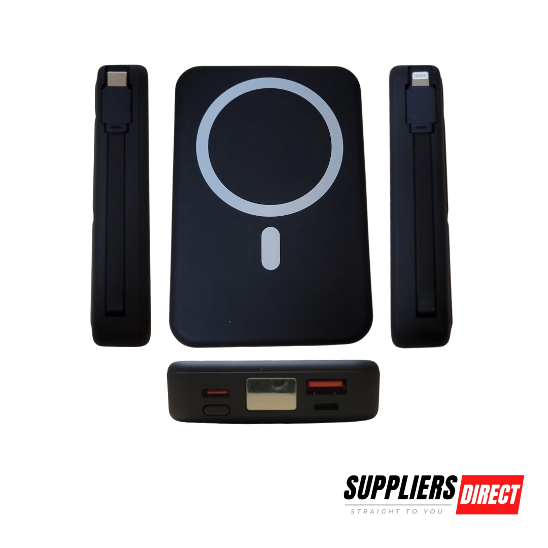 Wireless Power Bank – Built-in Cables & Foldable Stand, 15W Fast Charging