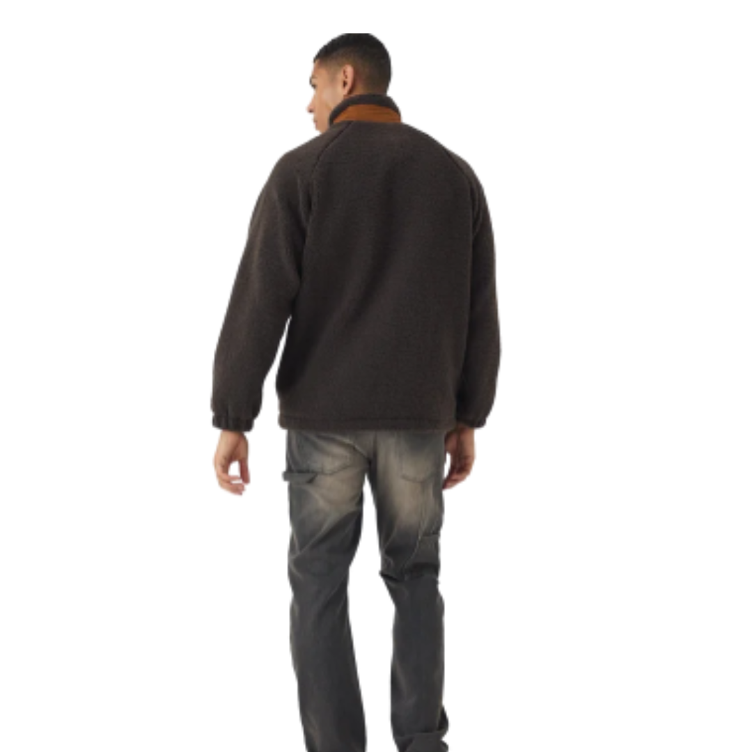 Chocolate Colour-Block Borg & Nylon Jacket – Men’s Soft Borg Collared Jacket