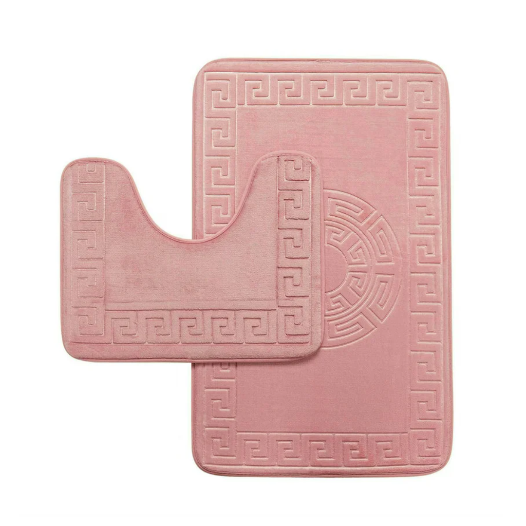 Reverie Maison Greek Memory Foam Bath Mat Set - Pink