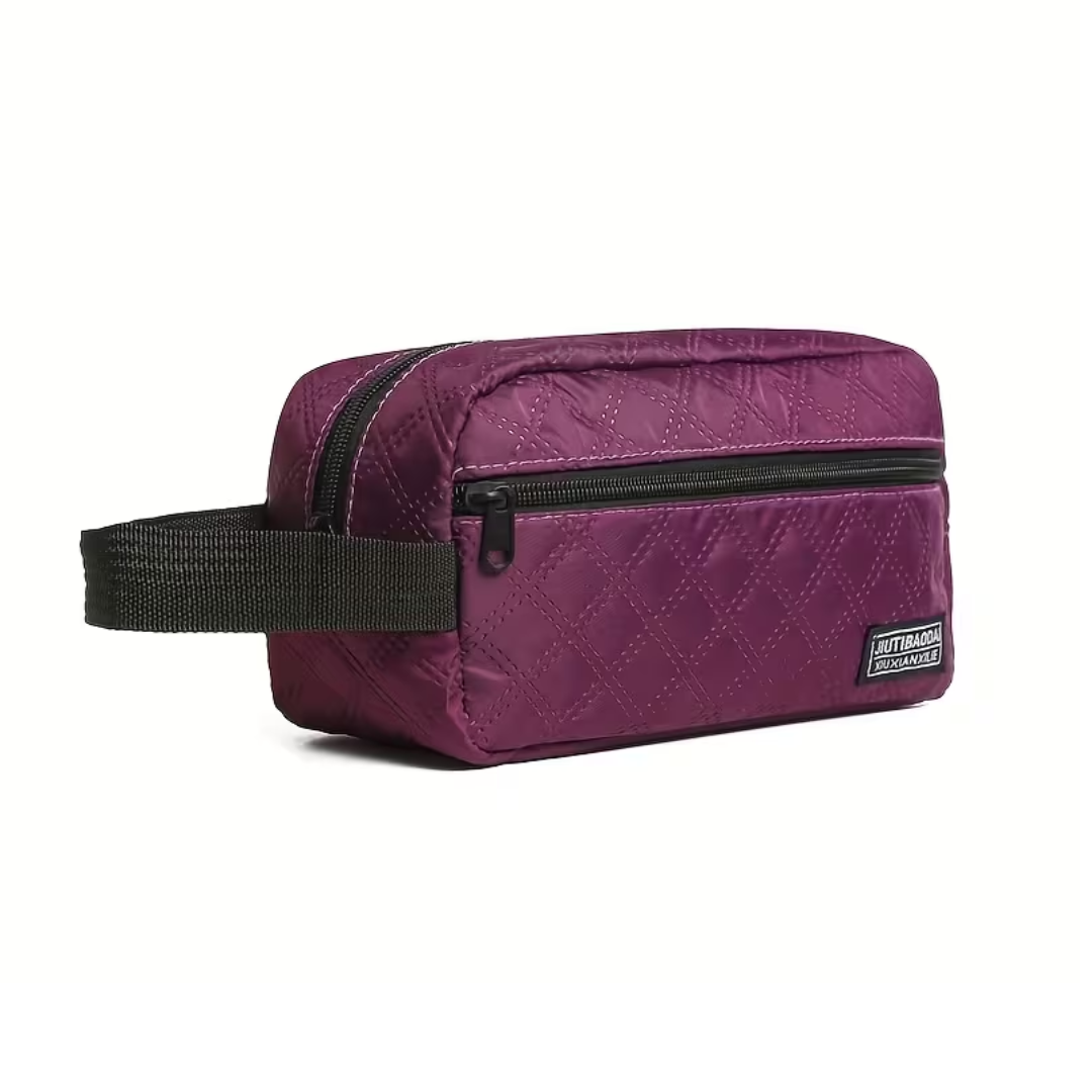 Unisex Square Crossbody Bag – Purple Compact Nylon Purse with Zipper Closure & Adjustable Strap for Travel and Everyday Use