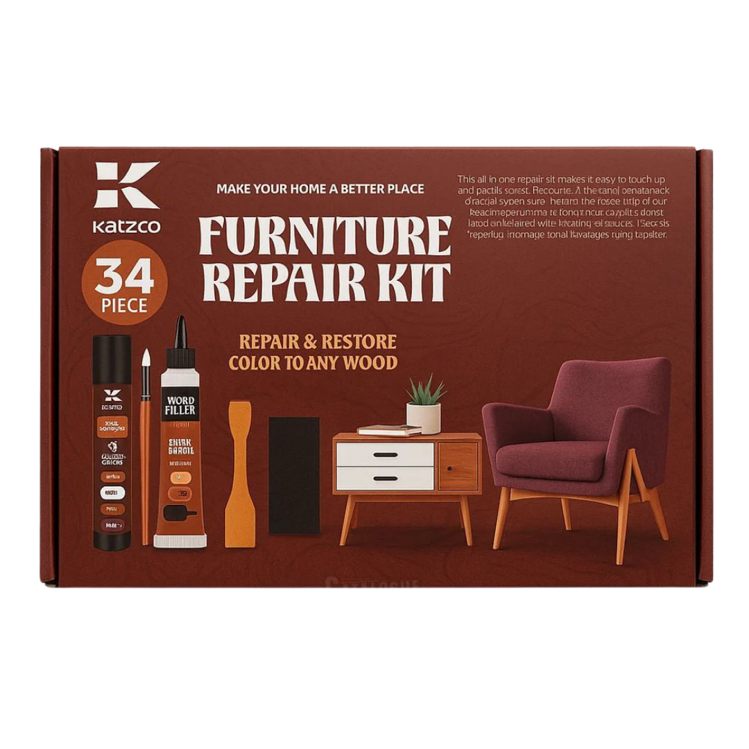 Katzco 34-Piece Furniture Repair Kit – Wood Scratch Repair, Touch-Up Markers & Filler Set