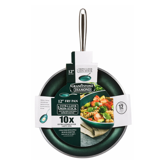 12 Inch Non Stick Frying Pan Triple Layer Granite Coating Skillet Oven Safe Deep Frying Pan with Stainless Steel Handle