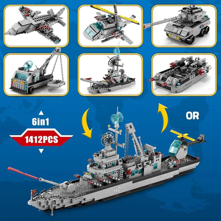 1412PCS Warship Building Toy 6 in 1 Cruiser Battleship Building Set