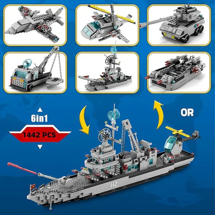 1412PCS Warship Building Toy 6 in 1 Cruiser Battleship Building Set