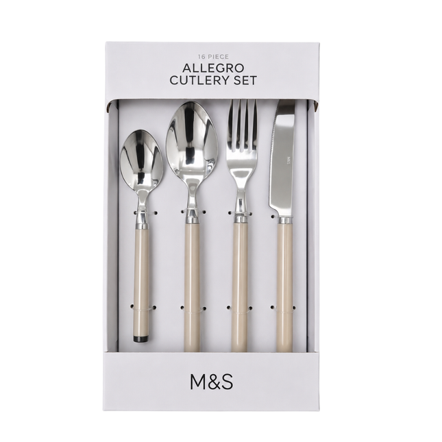 16 Piece M&S Allegro Stainless Steel Cutlery Set Dining Set for 4 Dishwasher Safe Kitchen Tableware Set