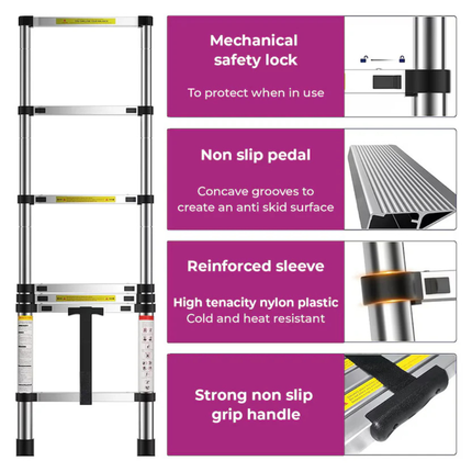 3.8M Telescopic Ladder Foldable Aluminium Extendable Portable 150kg