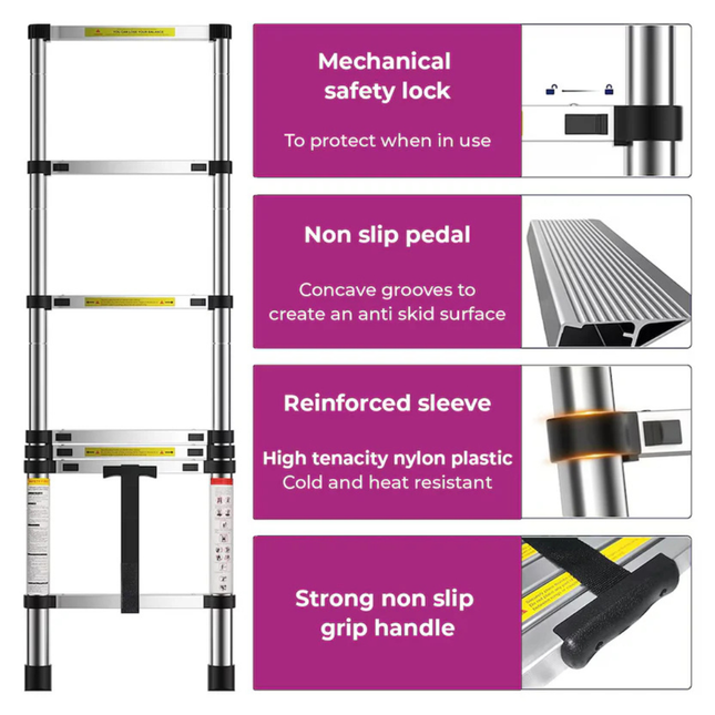 3.8M Telescopic Ladder Foldable Aluminium Extendable Portable 150kg