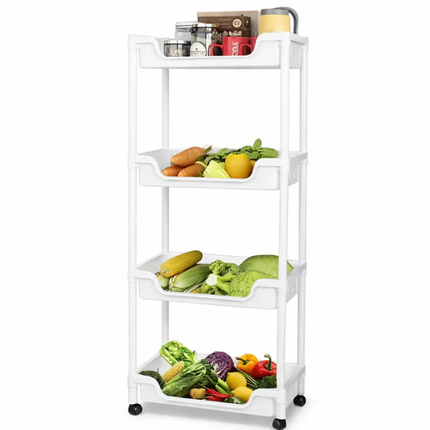 4 Tier Plastic Storage Trolley on Wheels Slim Multi Purpose Organizer Cart