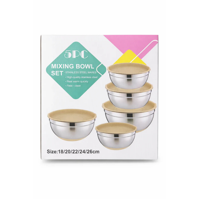 5 Piece Stainless Steel Mixing Bowl Set with Lids Nesting Kitchen Bowls
