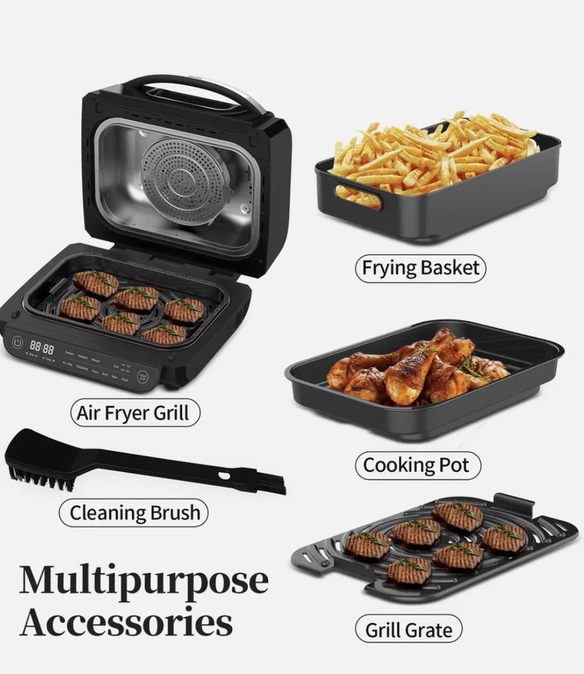 TopStrong 8-in-1 Digital Health Grill & Air Fryer – Family Size 1700W Black