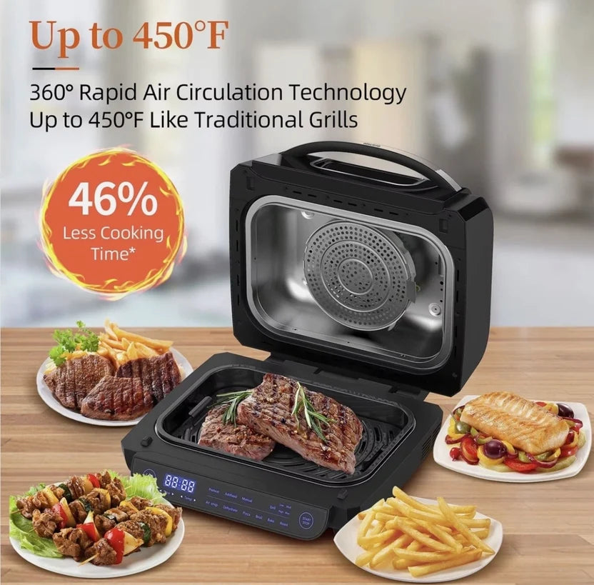 TopStrong 8-in-1 Digital Health Grill & Air Fryer – Family Size 1700W Black