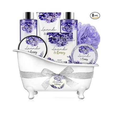 BODY & EARTH 8 Piece Lavender Spa Gift Set – Bath and Body Pamper Set for Women