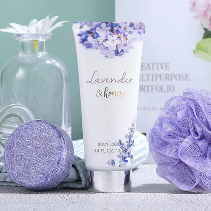 BODY & EARTH 8 Piece Lavender Spa Gift Set – Bath and Body Pamper Set for Women