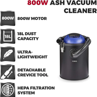 800W Ash Vacuum Cleaner 18L with HEPA Filter Lightweight Ash Hoover