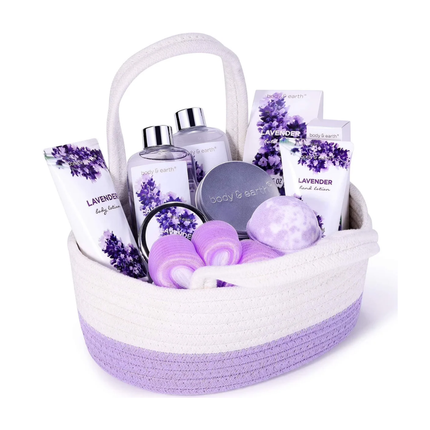 BODY & EARTH 11 Piece Lavender Spa Gift Set – Luxury Bath and Body Pamper Set for Women