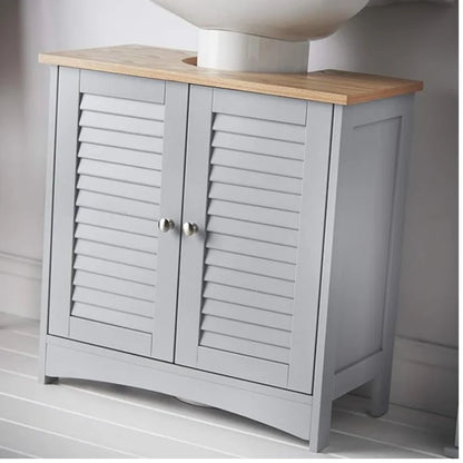 CARME Atlanta 3-Piece Bathroom Furniture Set – Grey Under-Sink Cabinet, Wall Mirror Unit & Toilet Roll Holder