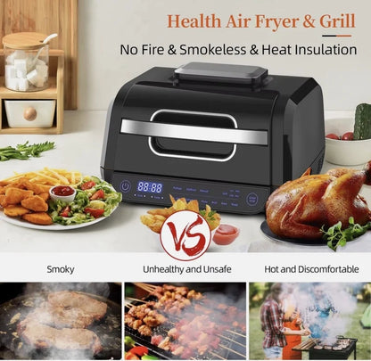TopStrong 8-in-1 Digital Health Grill & Air Fryer – Family Size 1700W Black