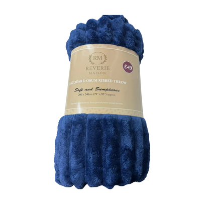 Reverie Maison Osum Ribbed Jacquard Throw Blanket 200 x 240 cm – Soft Luxury Throw Blue