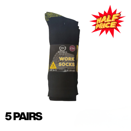 5 Pairs Men’s Work Socks by Reverie Maison – Heavy-Duty Breathable Cotton Blend (UK 6–11)