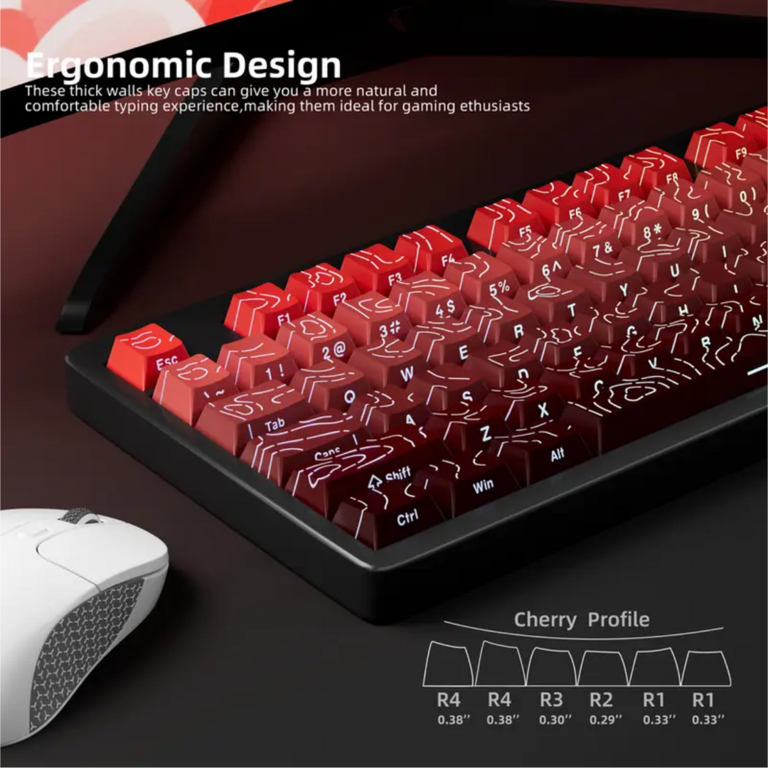 Black & Red Gradient Terrain Keycap Set – Cherry Profile, Backlit Compatible