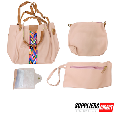 Women’s 4-Piece Handbag Set – PU Leather Shoulder, Crossbody, Tote & Wallet Set in Black