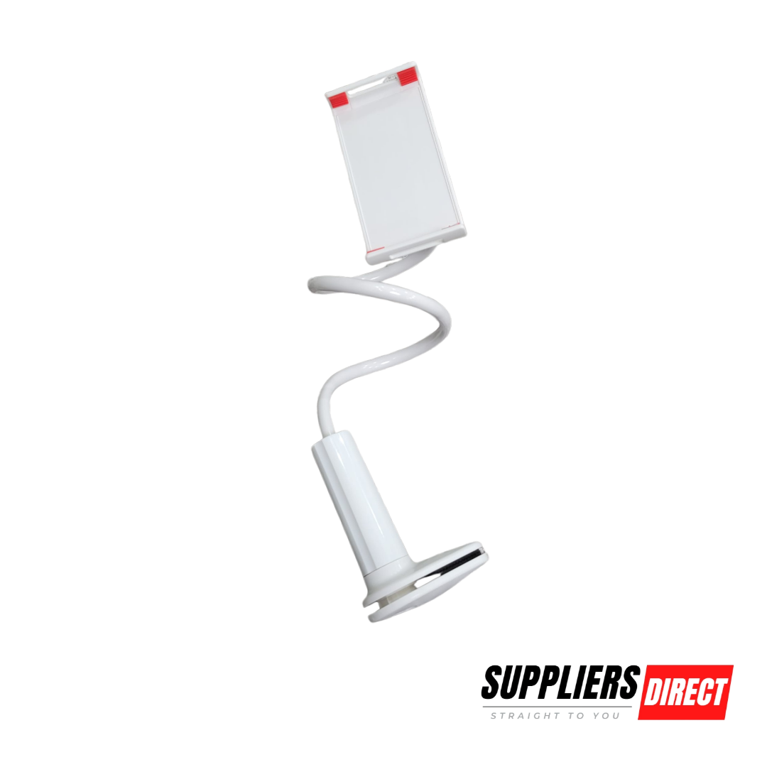 Universal 360° Rotating Phone Holder Stand – Flexible Gooseneck with Dual Clamps & Spiral Base for Bedside or Desk Use