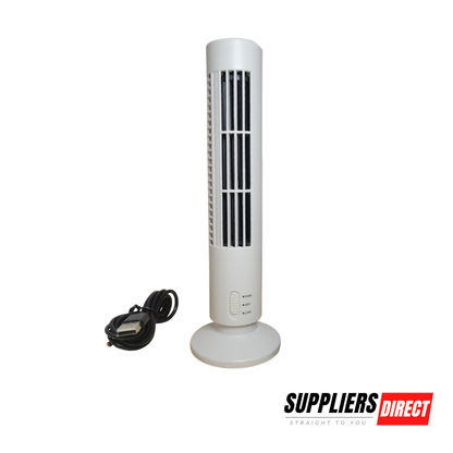 13-Inch White Tower Fan (Model SBA-00235) – USB Powered Desktop Cooling Fan