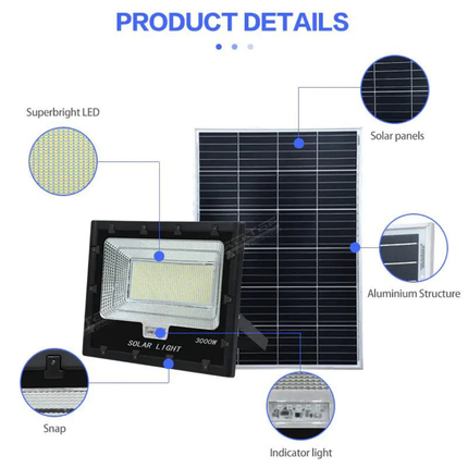 ALLTOP 3000W Solar Flood Light IP65 Outdoor LED Security Light