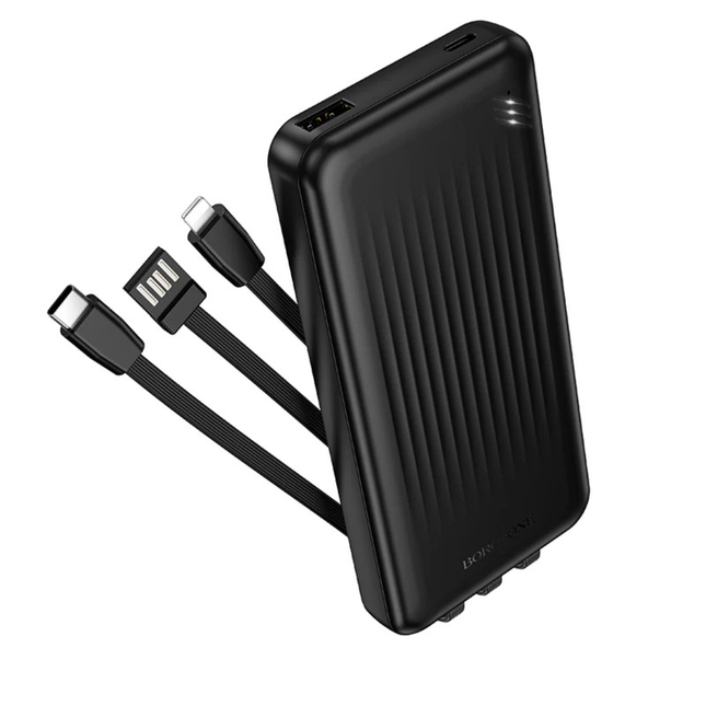 BOROFONE BJ79 10000mAh Power Bank with Built In Type C Lightning Cables Black