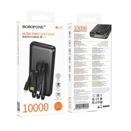 BOROFONE BJ79 10000mAh Power Bank with Built In Type C Lightning Cables Black