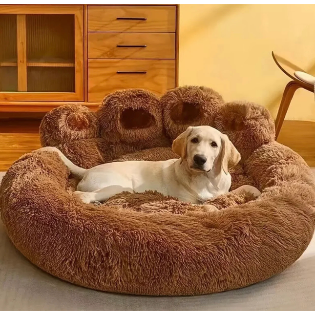 Calming Bear Paw Plush Pet Bed Large Brown Non Slip Dog and Cat Bed