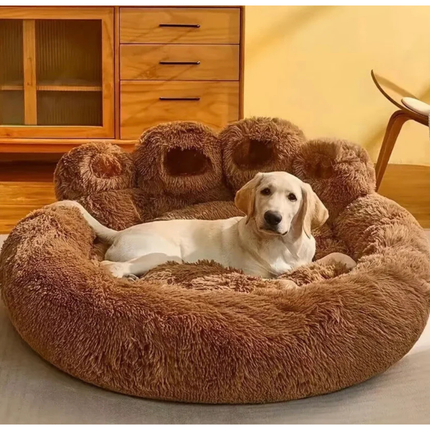 Calming Bear Paw Plush Pet Bed Small Brown for Dogs and Cats