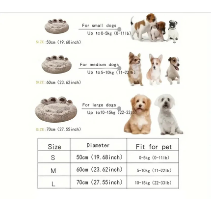 Calming Bear Paw Plush Pet Bed Small Brown for Dogs and Cats
