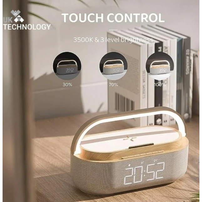 Cream Clock Radio Wireless Charging LED Lamp Bluetooth Speaker