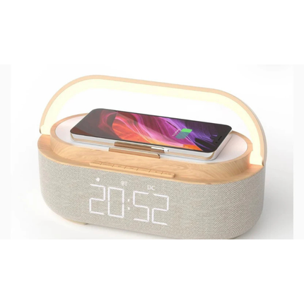 Cream Clock Radio Wireless Charging LED Lamp Bluetooth Speaker