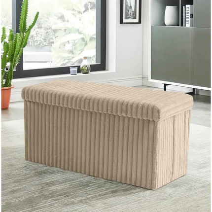 Cream Large Ottoman Storage Box 78cm Foldable Velvet Storage Chest with Lid