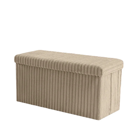 Cream Large Ottoman Storage Box 78cm Foldable Velvet Storage Chest with Lid