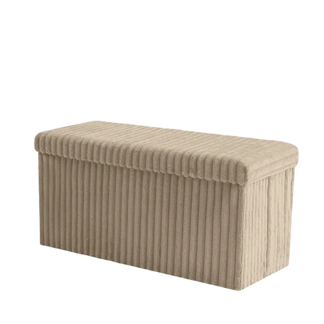 Cream Large Ottoman Storage Box 78cm Foldable Velvet Storage Chest with Lid