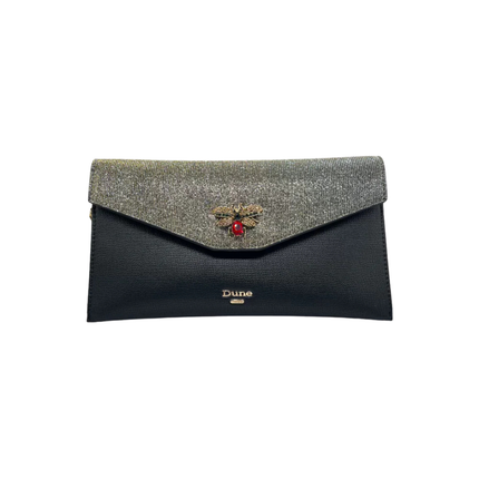 Dune London Emerald Bee Clutch Bag – Elegant Green Leather Evening Bag