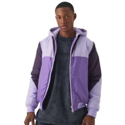 Colour Block Hooded Padded Bomber Jacket – Purple | Warm, Stylish & Everyday Comfort