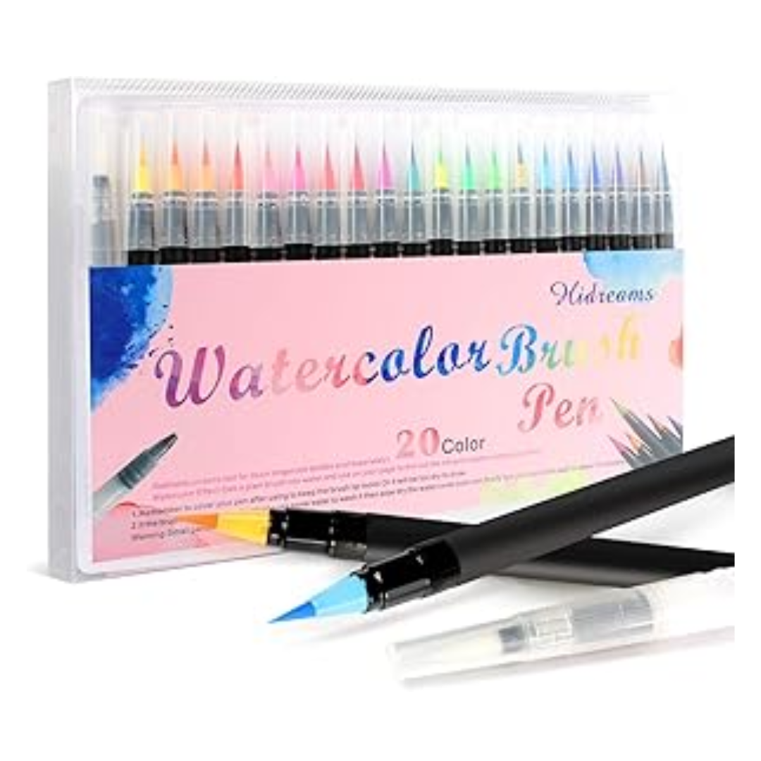 20-Colour Watercolour Brush Pen Set – Flexible Soft-Tip Pens for Journaling, Art & Calligraphy