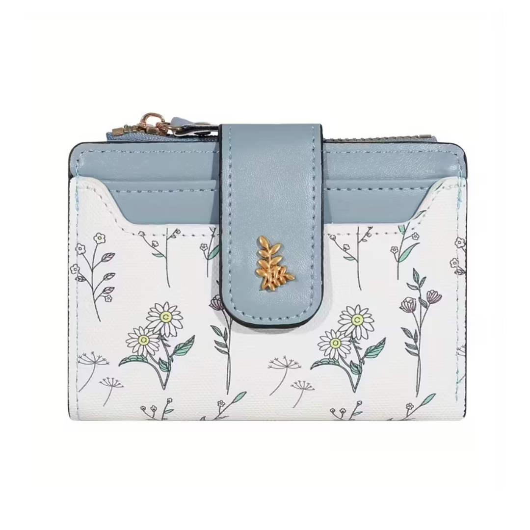 Golden-Tone Faux Leather Wallet – Lightweight Bi-Fold Design with Snap Closure, Multi-Card Slots & Coin Pocket