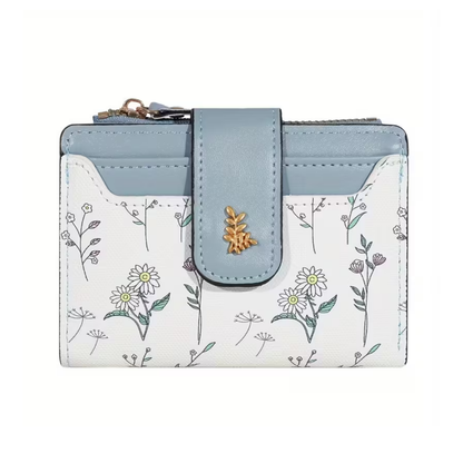 Golden-Tone Faux Leather Wallet – Lightweight Bi-Fold Design with Snap Closure, Multi-Card Slots & Coin Pocket