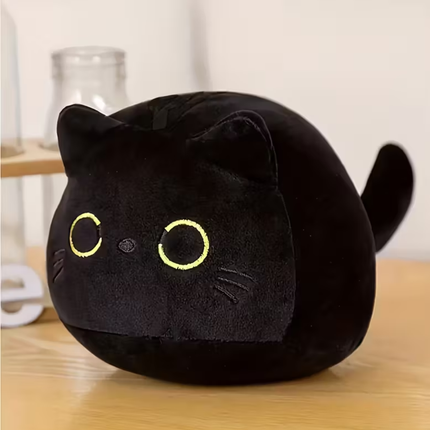 Cute Black Cat Plush Toy – Soft Stuffed Animal with Big Eyes, Fluffy Ears & Adorable Expression