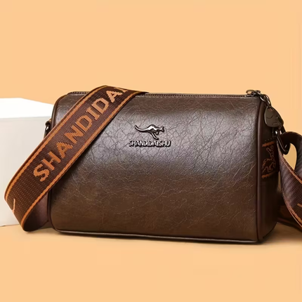 Elegant Retro Women’s Crossbody Bag – Brown Textured PU Leather Boston Bag with Adjustable Strap & Zipper Closure