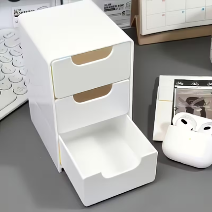 3-Tier White Plastic Storage Cabinet – Stackable Drawer Organizer with Clear Front Panels & Space-Saving Design