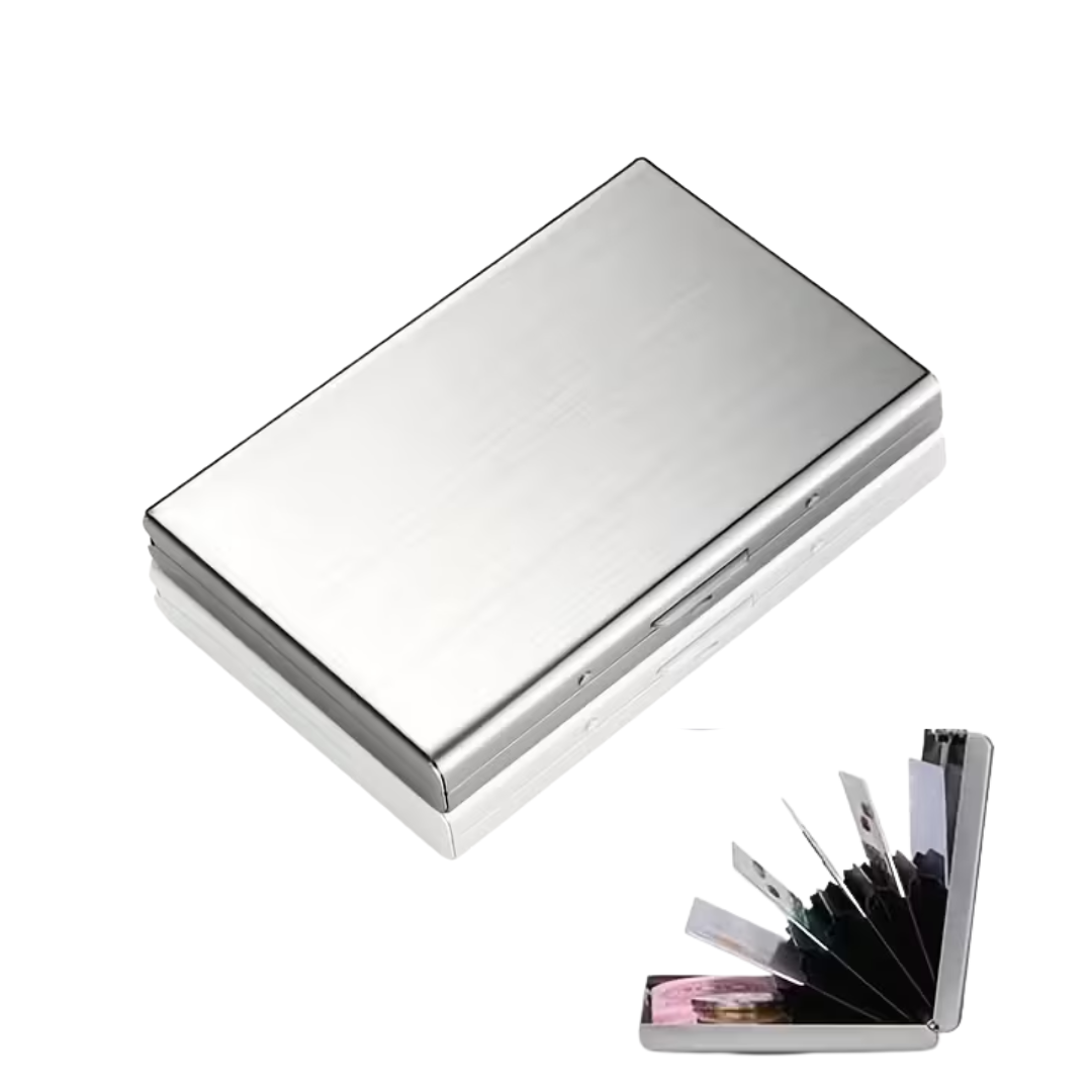 Premium Stainless Steel RFID Blocking Card Holder – Sleek Black Metal Wallet for Men with Multiple Compartments