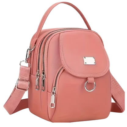 Women’s Elegant Oxford Fabric Crossbody Bag – Pink Satchel with Chain Strap, Zipper Closure & Gold-Tone Hardware
